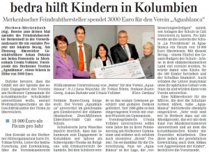 bedra hilft Kindern in Kolumbien - Herborner Tageblatt am 22.12.2011