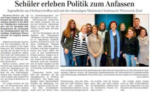 Schüler erleben Politik zum Anfassen - Herborner Echo am 22.11.2011